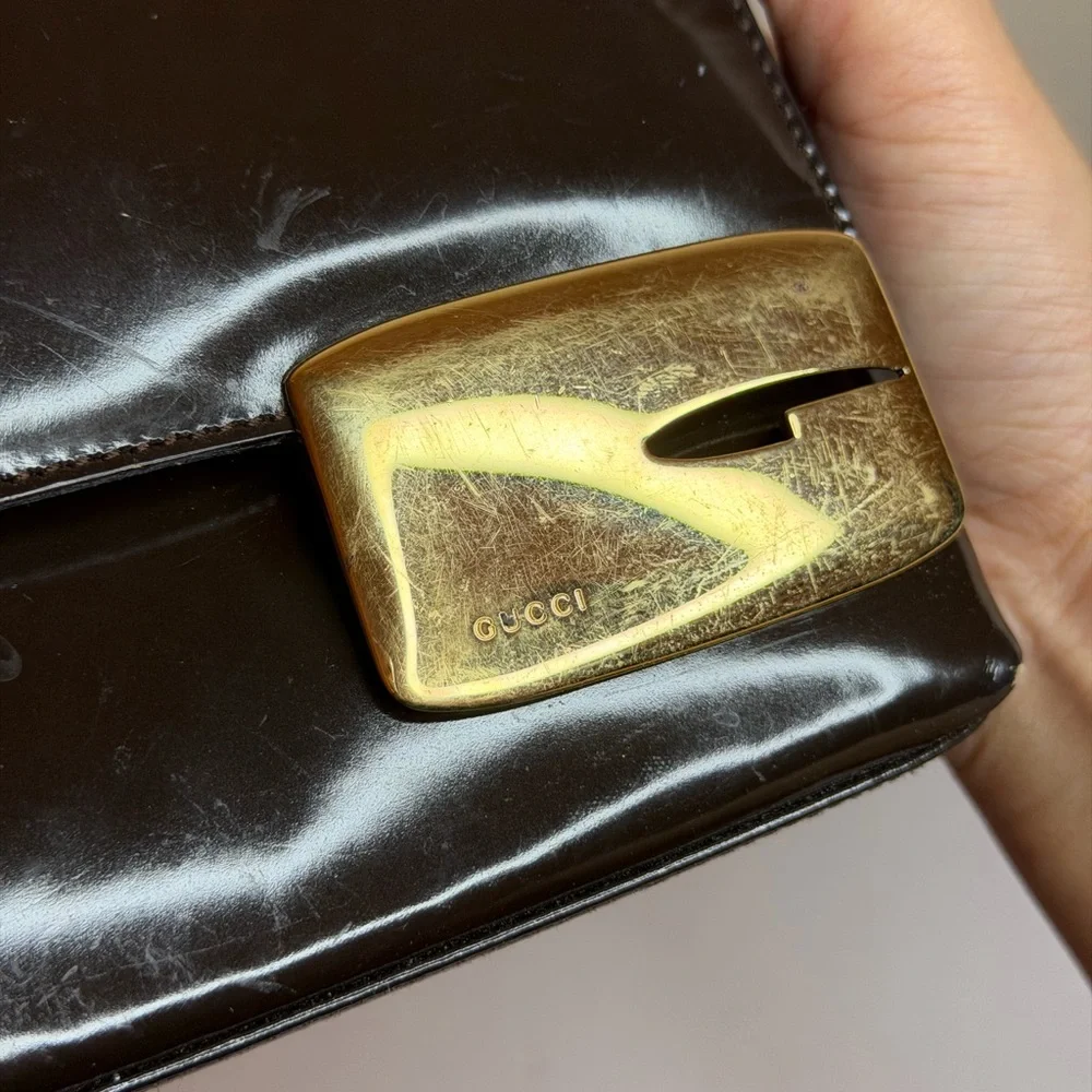 Vintage Gucci Shoulder Bag in Brown Enamel Leather PROJECT - Picture 6 of 16